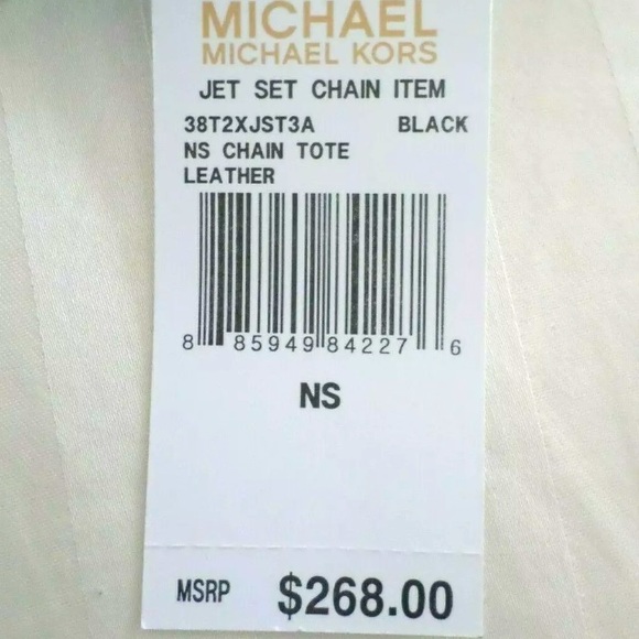 MICHAEL KORS JET SET SIGNATURE LOGO BLACK PATENT LEATHER CHAIN TOTE SHOULDER BAG - Picture 7 of 7